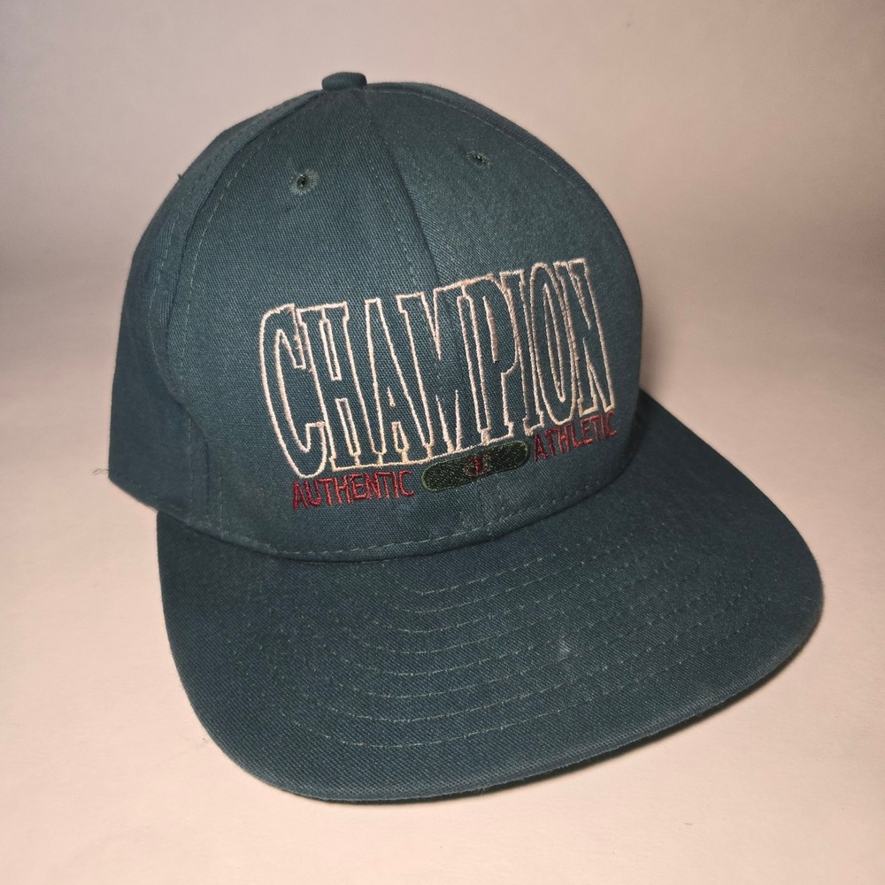 VTG‎ Champion Green HAT USA OSFA Snapback CAP 90s Embroidered Authentic Athletic